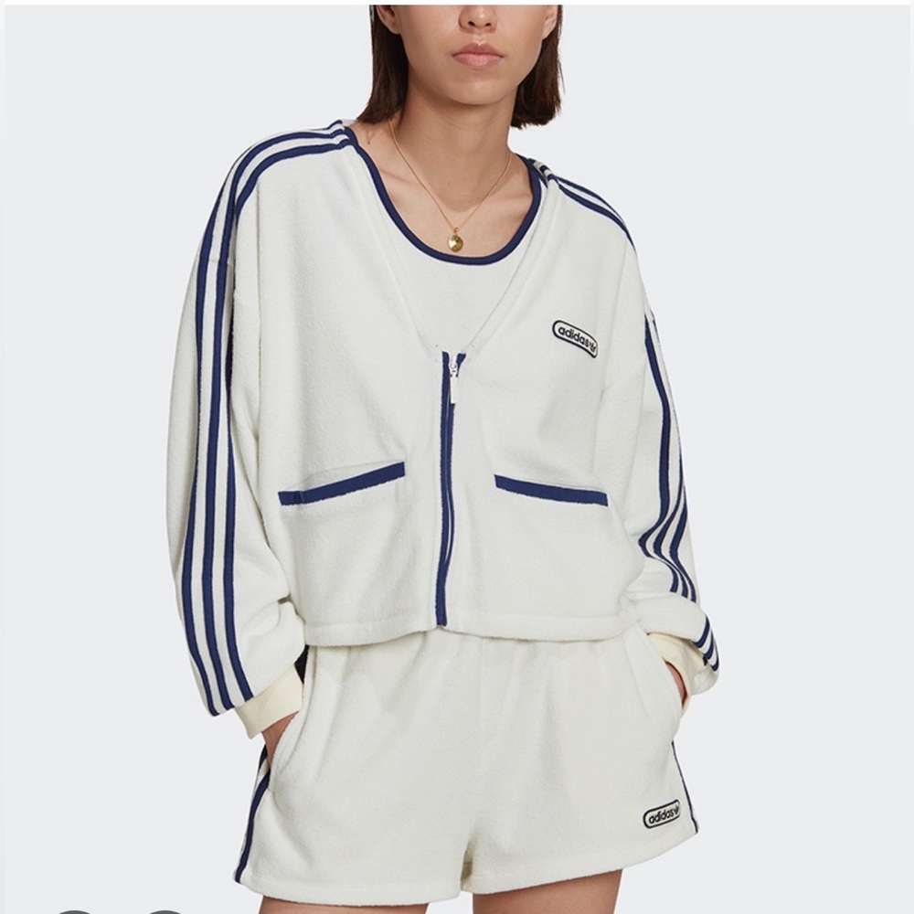Adidas Cream and Navy Zip-Up top